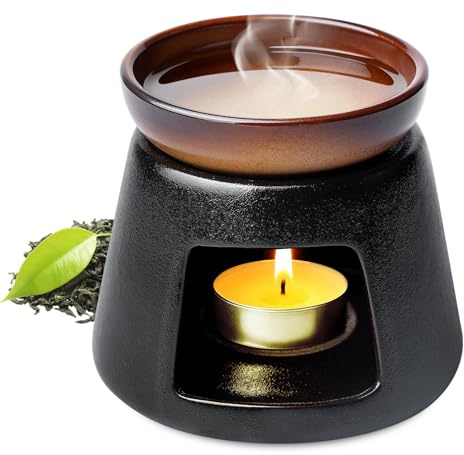 100 Ml Duftlampe Für Ätherische, Aromalampe Keramik, Sand Ton Duftlampe Teelicht, Stövchen Für Ätherische Öle Für Ätherische Öle, Keramische, Für Wohnzimmer Teezeremonie(Schwarz)