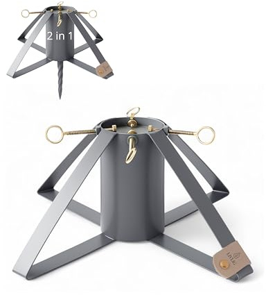 LIVLIG Design Weihnachtsbaumständer, Tannenbaum Ständer für Innen & Außen, 2 in 1 Christbaumständer aus Metall mit Erdspieß, Moderner Baumständer, Grau