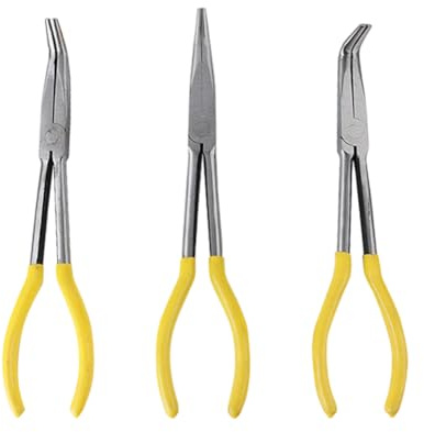 280 mm långnästång set (spetstång, 3 delar) – rak, 45 °, 90° böjd, möter det ergonomiska handtaget, spetstång lång, multifunktionell platt rundtång för el, finmekanik, verkstad