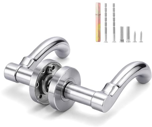 HuaJiao 1 Pair Door Handle, Interior Door Handles Straight Lever Latch Door Handle for Bedroom Bathroom Kitchen(Warped)