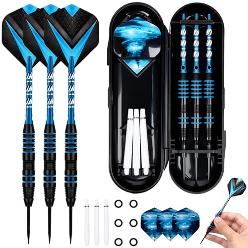 3 Stück Dartpfeile mit Kunststoffspitze,Profi Dart Set für Dartscheibe & Dartscheibe Elektronisch,Spielzeug für Wettbewerb übung & Party-Spiel Mit Aufbewahrungsbox (Blau)