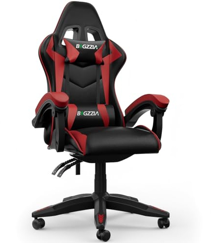 Racingreat Gaming Stuhl mit Bluetooth-Lautsprecher (Rot) | Zocker Stuhl mit Speakers, Kopfstütze Lendenwirbelstütze, Höhenverstellbar 90°–135° Neigungswinkel, Junge Erwachsene