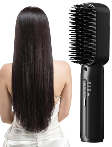 Cepillo alisador – 3 niveles de temperatura, inalámbrico, recargable, accesorio de peinado | Peine para planchar el cabello, para uso en casa, de viaje, de vacaciones y en las mañanas de prisa