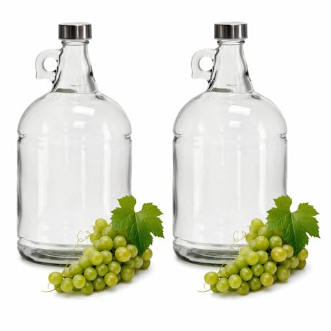 lilawelt24 2x 3L Glasflasche mit Rundgriff und Schraubverschluss für Saft, Likör, Wein, Öl, Essig und Met, dekorative Henkelflasche aus Klarglas 3000 ml (2x 3L Flasche)