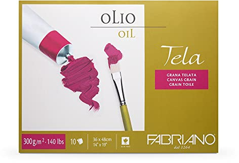 Unbekannt Fabriano Tela - Carta per pittura a olio con texture lino, 300 g/m2, 36 x 48 cm, 10 fogli, incollata su 4 lati, resistente agli acidi e all'invecchiamento, colore bianco