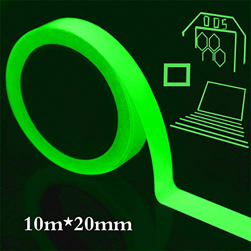 hicloud Ruban adhésif phosphorescent - 10 m x 20 mm - Lumière verte - Étanche - Ruban d'avertissement - Décoration murale - Amovible, durable, portable, stable, sûr