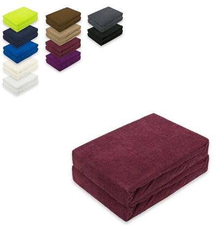 EXKLUSIV HEIMTEXTIL Frottee Spannbettlaken Doppelpack 120 x 200 cm 80% Baumwolle, 20% Polyester Öko - Tex Zertifiziert, Markenqualität, Matratzenhöhe bis 25 cm, Bordeaux