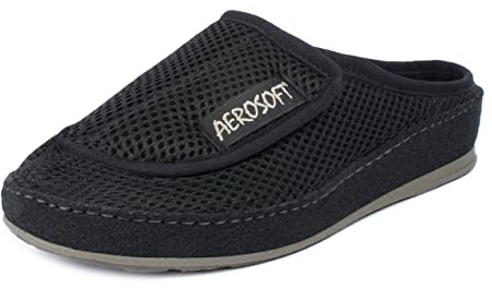 Aerosoft Pantolette mit Klettverschluss, Gesundheitsschuh für Damen und Herren, ideal als Reha-Schuh, Verbandsschuh, Hausschuh, druckentlastend (Schwarz, numeric_44)
