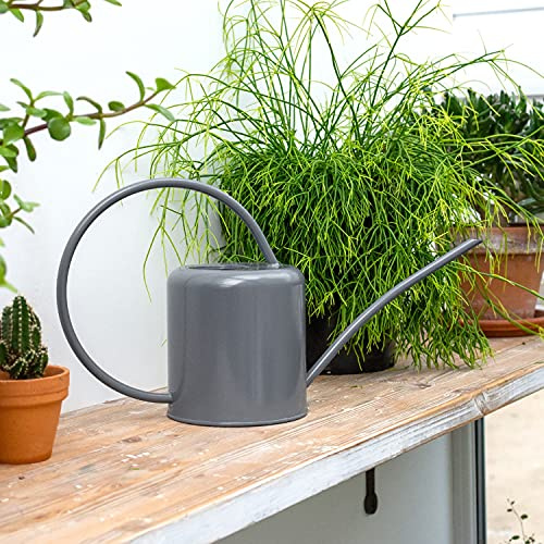 CKB LTD® 1,4 L inomhus vattenkanna – färgat galvaniserat pulverlackerat stål – för krukväxter, modern metalldesign med smal pip och högt handtag (kolgrå)