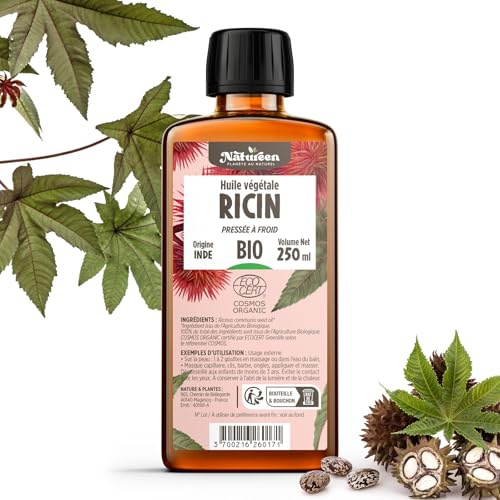 Huile de RICIN Bio 250 ml - Cosmos Organic - Planète au Naturel - 100% Naturelle et Pressée à froid - Peau, cheveux, cils, ongles, barbe