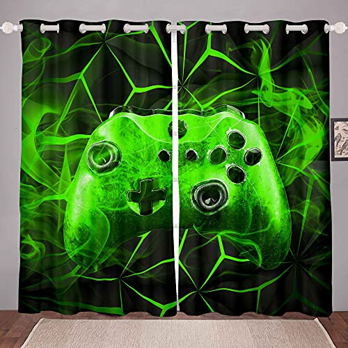 Gaming-Vorhänge, Vorhänge für Kinder, Gamer, Videospiele, Vorhang-Set für Jungen, moderner Game-Controller, Stoffvorhang, grün, Gamer-Konsolen-Vorhänge, B 66 x L 72 cm