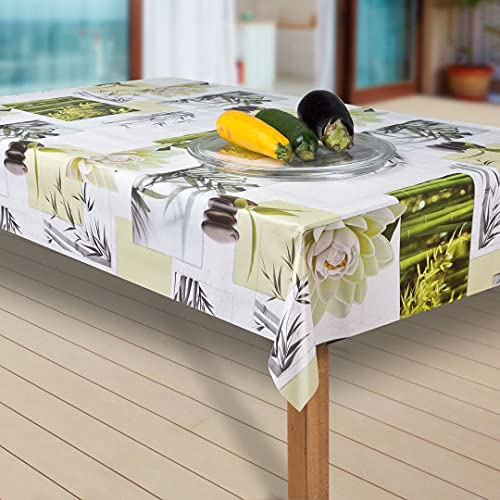 laro Wachstuch-Tischdecke Abwaschbar Garten-Tischdecke Wachstischdecke PVC Plastik-Tischdecken Eckig Meterware Wasserabweisend Abwischbar, Muster:Blumen Weiss-grün, Größe:130x160 cm