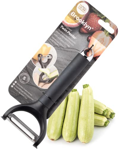 Twin Edge Precision Peeler Tool - Plain Blade & Serrated Blade Kitchen Utensil. Easily Peels Carrots, Potatoes and Apples, Glides Smoothly and Makes Simple Ribbons of Ingredients. 5 Year Guarantee