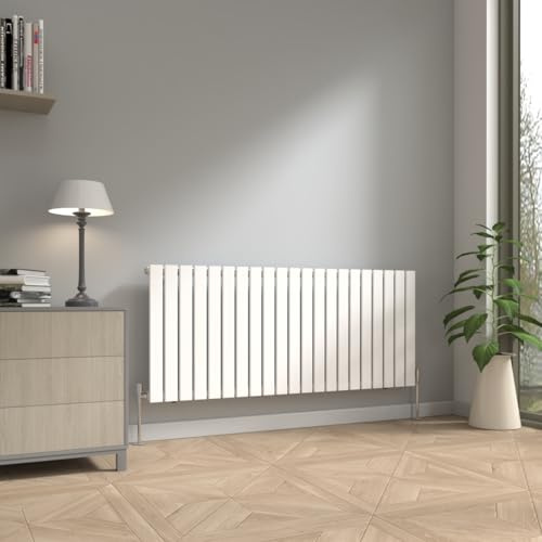 NRG 600 x 1428mm Horizontal Radiator Gloss White Single Flat Panel | Central Heating Heater Radiator, Mild Steel, Wall Mounted, Designer Radiator, for Kitchen, Bathroom, Living Room