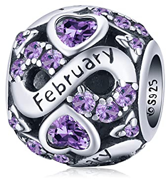 Februar Geburtsstein Charms 925 Sterling Silber Liebesherz Charm Bead passend für Pandora Charm Armband mit Zirkonia, Geburtstag Muttertag Schmuck Geschenke für Frauen Mädchen