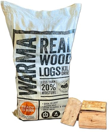 53L Large Bag Kiln Dried Real Wood Logs Mixed Premium Softwood Sustainably Sourced - Ready to Burn & Moisture Content Below 20% - Suitable for Fire Pits Open Fires Wood Burning Stoves Oven Burners