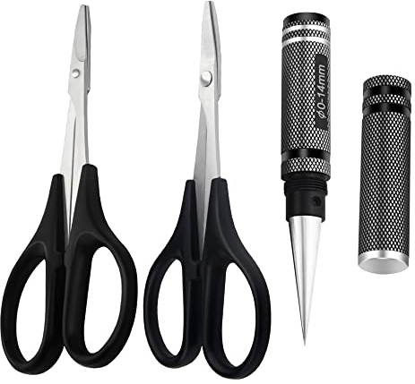 XINMEIWEN Lot de 3 alésoirs avec ciseaux incurvés et droits pour carrosserie de voiture télécommandée pour perforation et coupe de trous de 0 à 14 mm (coque ronde, noir)