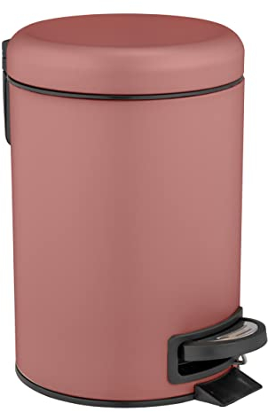 WENKO Pattumiera a pedale Leman, 3 litri, con inserto estraibile, in acciaio verniciato, 17x25x22.5 cm, Rosa antico