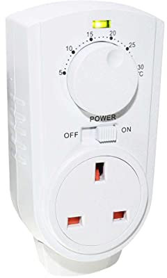 Plug In Thermostat Temperature Control Greenhouse Heater Shed Garage (Analogue) White