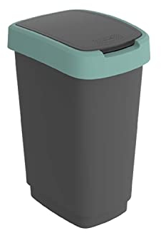 Rotho Twist Pattumiera Cestino per rifiuti con coperchio per la raccolta differenziata dei rifiuti, per il riciclaggio dei rifiuti, senza BPA (25l, Nero/Verde scuro)
