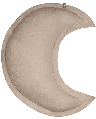 von Herzen Handmade Musselinkissen aus 100% Baumwolle I Kinderkissen I Dekokissen aus Musselin in Mondform I Mondkissen für Kinderzimmer & Bett I Handgenähtes Kissen mit Watte gefüllt (Taupe)