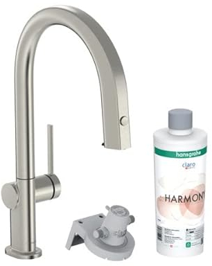 hansgrohe Aqittura M91 Küchenmischer, Starter Set, Filtersystem 210, ausziehbar bis 76cm, 1jet, sBox, 76800800, Farbe: Edelstahl Finish