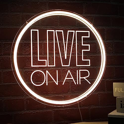 Neon Live On Air Light Sign, USB Powered On Air Led Light Up Sign, Dimmable Wall Décor Round On Air Streaming Neon Sign for Streamer, Gamer, Game Room, Studio Decor (Warm White)