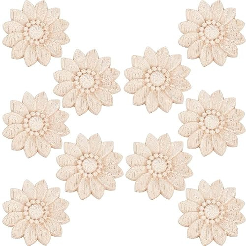 GORGECRAFT 10 Pieza de 50mm in de Madera Apliques de Madera Calcomanías de Flores Talladas Sin Pintar Pequeñas Piezas de Adorno Borde de Esquina Apliques Manualidades Adición para Puerta Armario