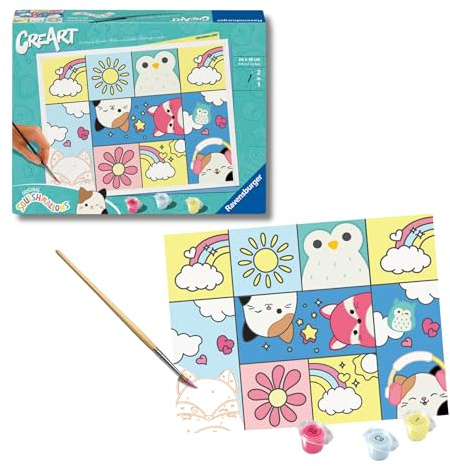 Ravensburger CreArt Squishmallows - Malen nach Zahlen für Erwachsene | Squishmallows DIY Malset mit Pinsel und Acrylfarben, 24 x 18 cm, Geschenk für Frauen und Männer