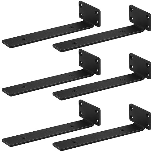 LALAGO 6pcs Winkel Metall Schwarz 20 cm, Regalträger Tragfähigkeit 68kg, Schwerlastwinkel L-form Regalhalterung für Wand Montiert, Geeignet für Holzverkleidungen und Fliesen