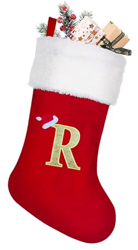 papasgix Weihnachtsstrumpf mit Buchstaben Nikolausstiefel Nikolausstrumpf Nikolaussocken 50cm Großer Christmas Stockings zum Befüllen für Weihnachten Kamin Deko Geschenke