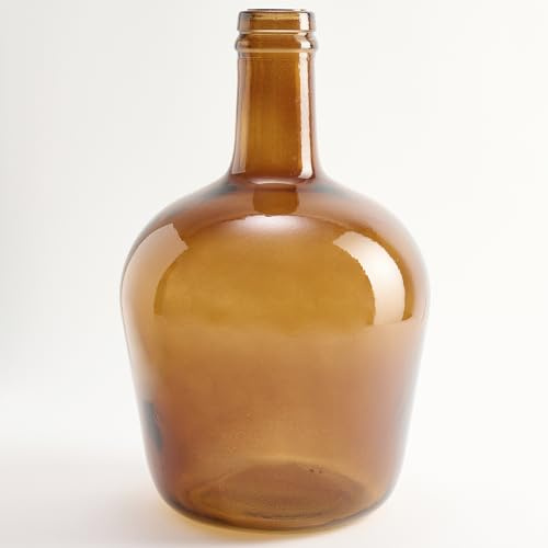 Garrafa de Vidrio Damajuana Artesanal 4L Lisa - Botella o Garrafa de Cristal Estilo Mediterráneo para Decoración de Hogar como Jarrón o Florero (Ámbar)