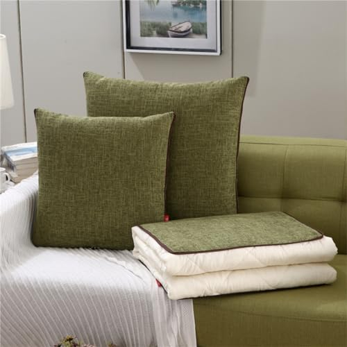 Hixingo Reisedecke und Kissen 2 in 1, Reisedecke mit Kissen Set Multifunktionale Reise Decke und Kissen 2 in 1 Weichem Flugzeug Verwandlungskissen (40 * 40cm,Baumwolle Leinen-Grün)