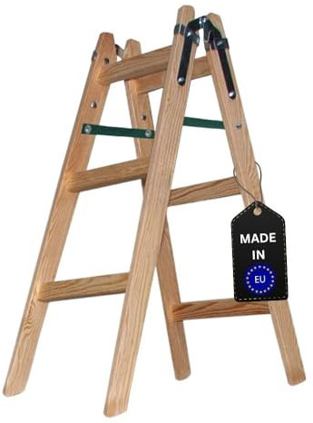 PROREGAL Sprossen-Stehleiter aus Holz Economy Plus | beidseitig begehbar | 2x3 Sprossen | Arbeitshöhe 2,40m | Traglast 150kg | Holzleiter Klappleiter Haushaltsleiter Arbeitsleiter Steigleiter