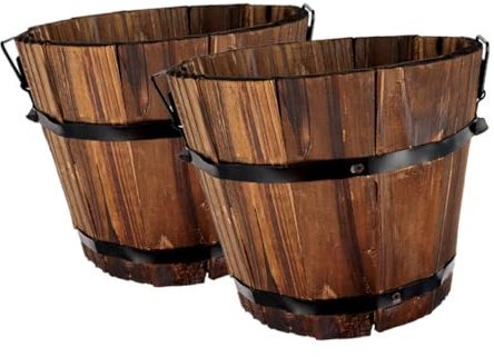 OFFSCH 2stücke Holz-blumentopf Kleine Braune Holzeimer Robuste Succulent Pflanzkübel Für Balkon Garten Terrasse Wetterfester Dekorativer Kübel Für Zimmerpflanzen Und Outdoor Pflanzenpfleg