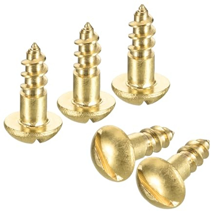 sourcing map Wood Screws M4 x 12mm Slotted Round Head Brass Self-Tapping Screw WoodWorking Screw 20 Pcs