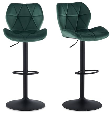 CLIPOP Barhocker Höhenverstellbar 360°Drehbar Barstühle Küchenstühle Tresenhocker Bar Hocker mit Rückenlehne und Fußstütze, (Samt Grün, 2er Set)