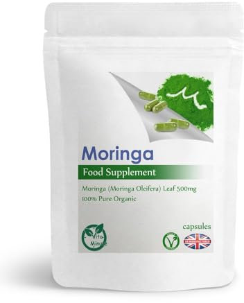 Organic Pure Moringa Leaf 500mg Capsules, Natural Multi-Vitamins, Immunity Health, Recovery (Pack of 30)