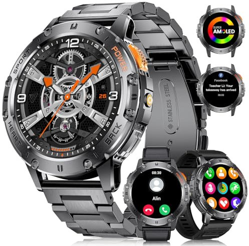 FOXBOX Smart Watch for Men Answer/Make Call, 1.43 AMOLED 530mAh Military Smartwatch with Torch, 100+ Sport Modes Fitness Tracker, IP68 Waterproof Heart Rate Sleep Monitor for Android iOS 2025
