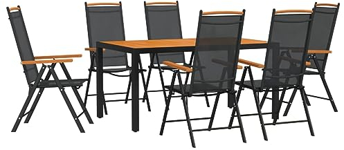vidaXL Garten Essgruppe 7-TLG., Gartenmöbel Set Tisch 6 Stühle Verstellbar Klappbar, Sitzgruppe für Garten Terrasse, Gartengarnitur, Schwarz Braun Aluminium