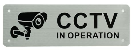 1 Pcs 15x5cm Aluminium CCTV IN OPERATION Sign Sticker,Metal Cctv Sign with Pre Drilled Holes and Self Adhesive Tape,Indoor and Outdoor use for House and Businesses