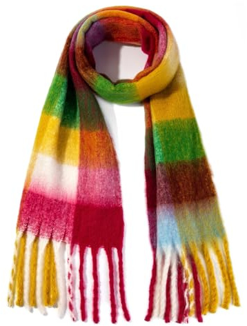 XINNET delle donne della sciarpa di modo lungo Plaid Scialli avvolge Grande griglia Inverno caldo Reticolo grandi sciarpe Arcobaleno di colore