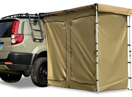 Tienda de campaña para Ducha para Coche, Tienda de Ducha con toldo y Techo, Resistente al Viento y al Agua, separación de Ropa Seca y húmeda, Cuarto de Ducha Lateral del Coche con Tira de luz LED y