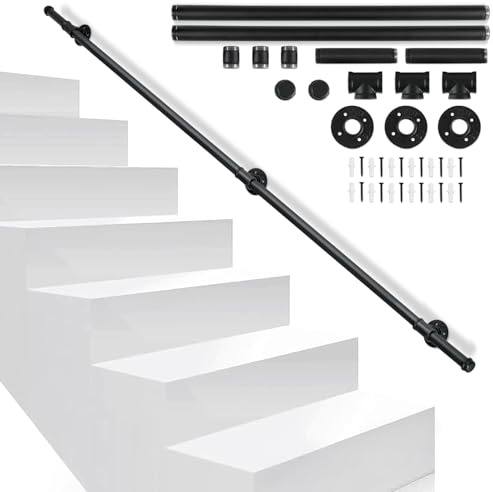 Vigevee Main Courante en Fer Noir - Rampe d'Escalier Intérieure et Extérieure avec Matériel de Montage - Support Mural