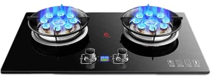 Cuisinière À Gaz À Double Brûleur, Cuisinière De Conversion NG/GPL, Cuisinière À Gaz En Cuivre Moulé En Verre Trempé Noir 5,2 KW, Avec Protection Contre Les Flammes, For La Maison Et Le Camping(LPG)