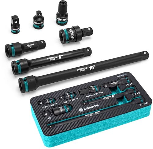 LIBRATON 7tlg 1/2-Zoll-Schlag-Stecknussadapter Set, Schlag-Steckschlüssel Adapter Verlängerungen 3 6 10, Stecknuss Adapter Satz, Kreuzgelenk, Schlag auf 1/4-Sechskant-Konverter, für Autoreparatur