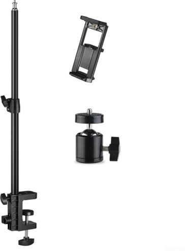 HpLive Metal Table Tripod with L-shaped Clamp for Livestreaming and Photography, Height Adjustable 32-52 cm, 1/4 Inch Screw Mount