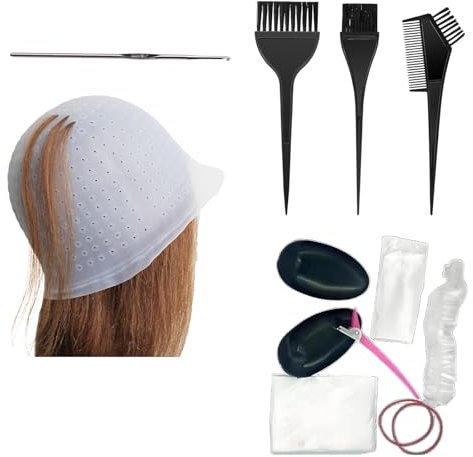 11 Pcs Set Highlighting Kit, Highlighting Cap, Hair Highlighting Kit, Highlight Cap With Hair Coloring Brushes And Needle, Frosting Cap For Color Salon Silicone Hairdressing Tools For Women Girls