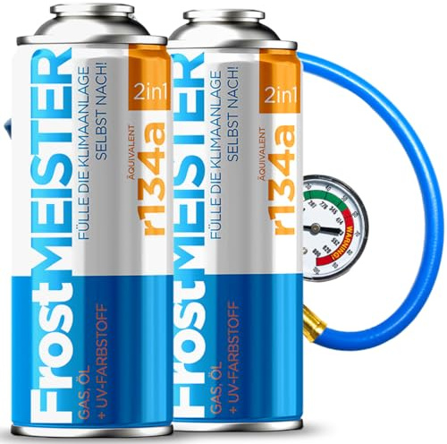 FrostMEISTER 2in1 – Auto-Klimaanlagen-Nachfüllset 2×400 ml inkl. Manometer-Schlauch – Schnelle, einfache & umweltfreundliche Anwendung (R134a, 1995–2016)