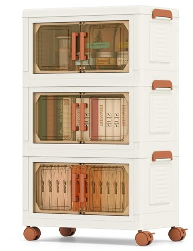 RELAX4LIFE Scatole Plastica con Coperchio, 3/4 Strati, Contenitori Plastica con Ruote, Portaoggetti Impilabili, Scatole Pieghevoli Multifunzionali per Vestiti Giocattol Libri (43,5cm,3 Strati)